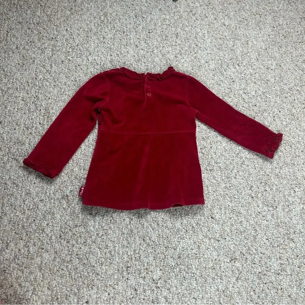 Children’s Place Red Velour Long Sleeve Girls 3T Vintage Ruffle Button Closure